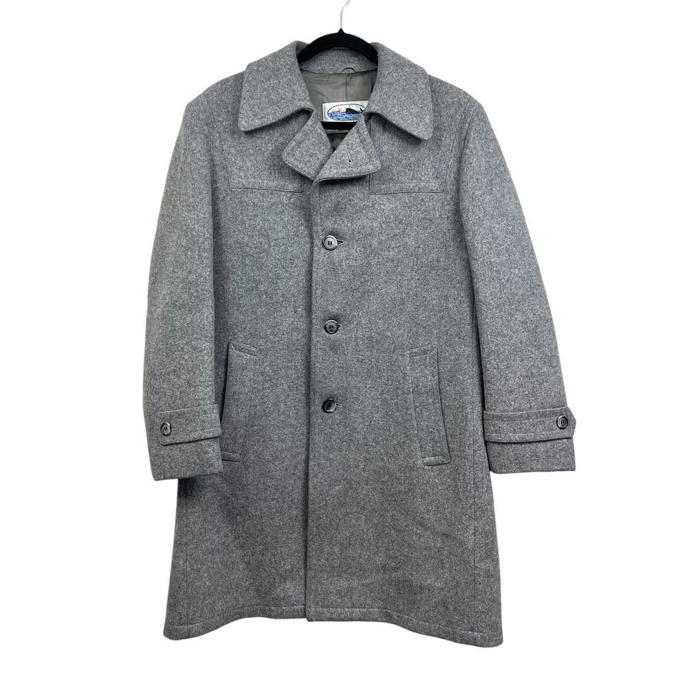 VTG Whaling Mfg Co Men Wool Blend Long Overcoat Lined Vented Pockets Gray Sz 40L